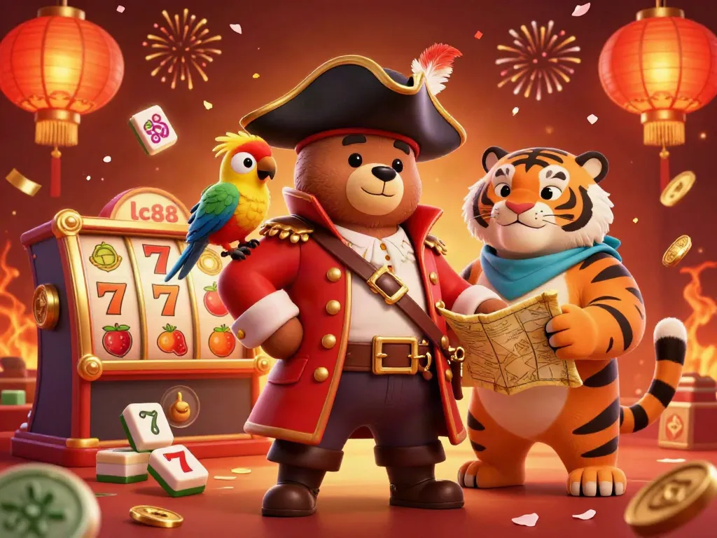 Experience high-stakes action with lc88 as the pirate captain and crew celebrate in a dynamic casino environment.