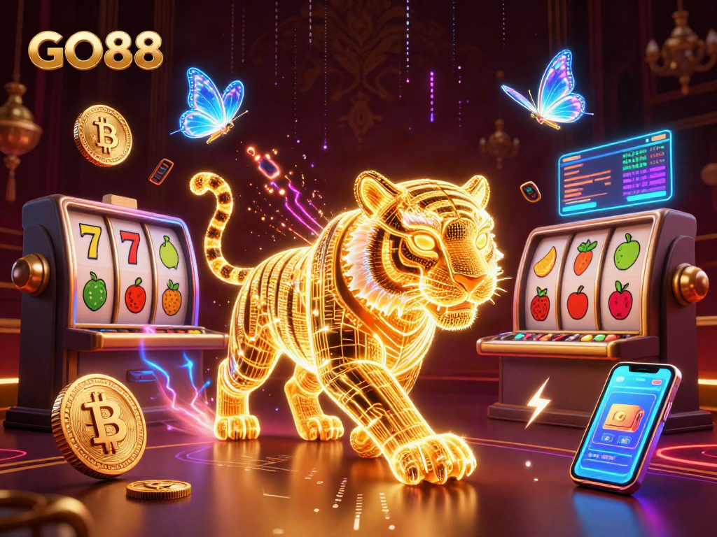 Engage in GO88's thrilling digital casino experience with neon-lit games and vibrant graphics.