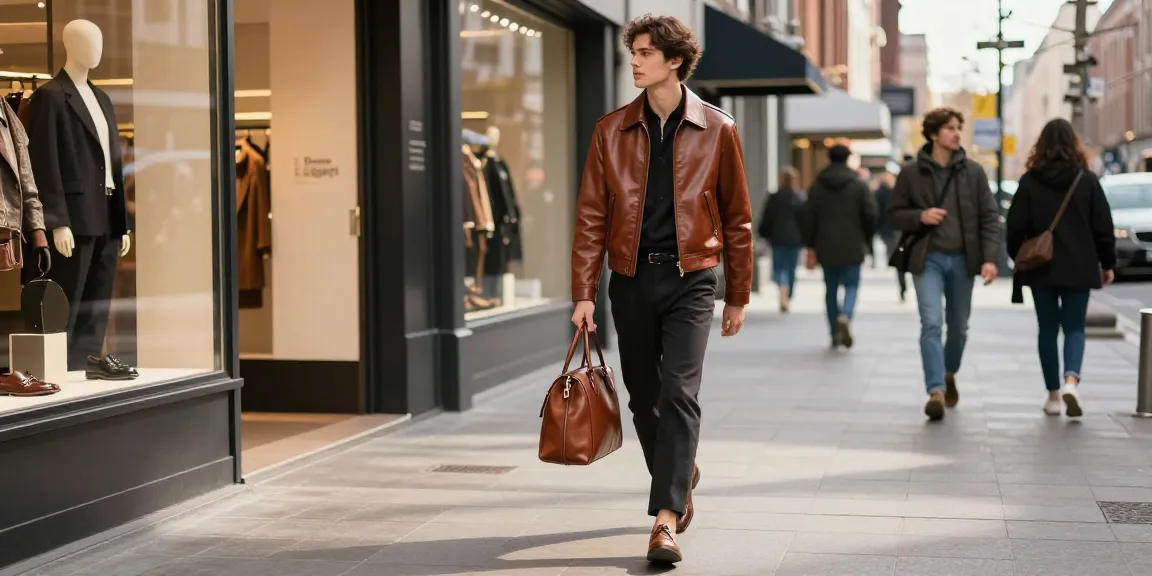 Explore the elegance of Razafeti leather in stylish urban fashion context.