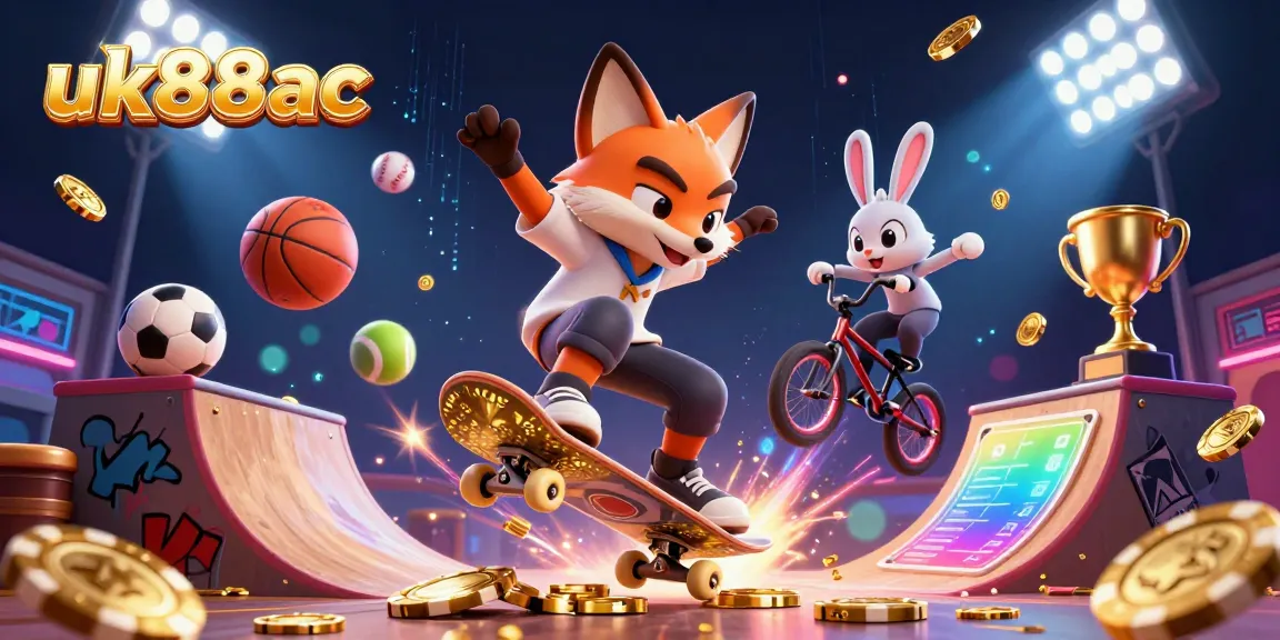 Experience thrilling gameplay with the uk88ac fox doing tricks in a vibrant casino scene.