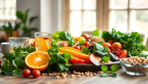 A colorful and inviting healthy food spread showcasing fresh fruits and vegetables.