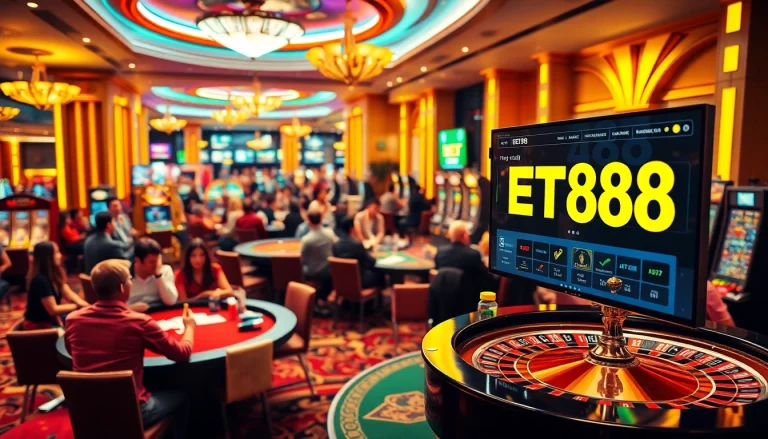 Excitement at nhà cái BET88 casino with players enjoying roulette and card games.