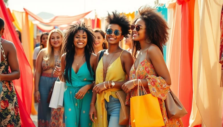 Women fashion scene showcasing diverse styles and joyful interactions.