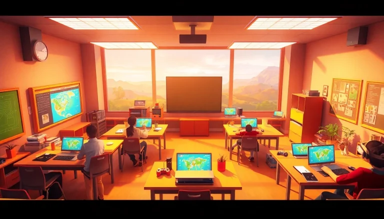 Engage with educational gamification in an interactive virtual classroom setup.
