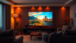 Engage with immersive entertainment on the iron tv in a stylish living room.