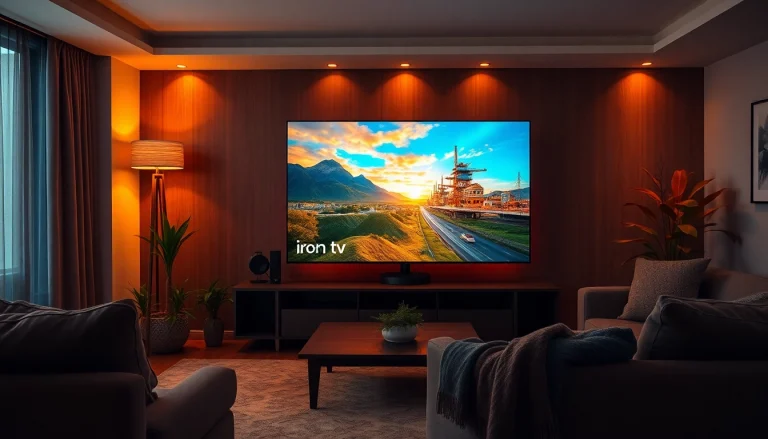 Engage with immersive entertainment on the iron tv in a stylish living room.