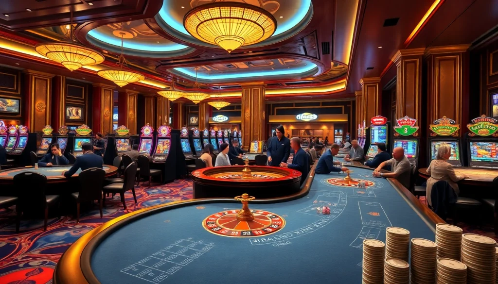 Engaging players at MM88 poker tables in a luxurious casino setting.