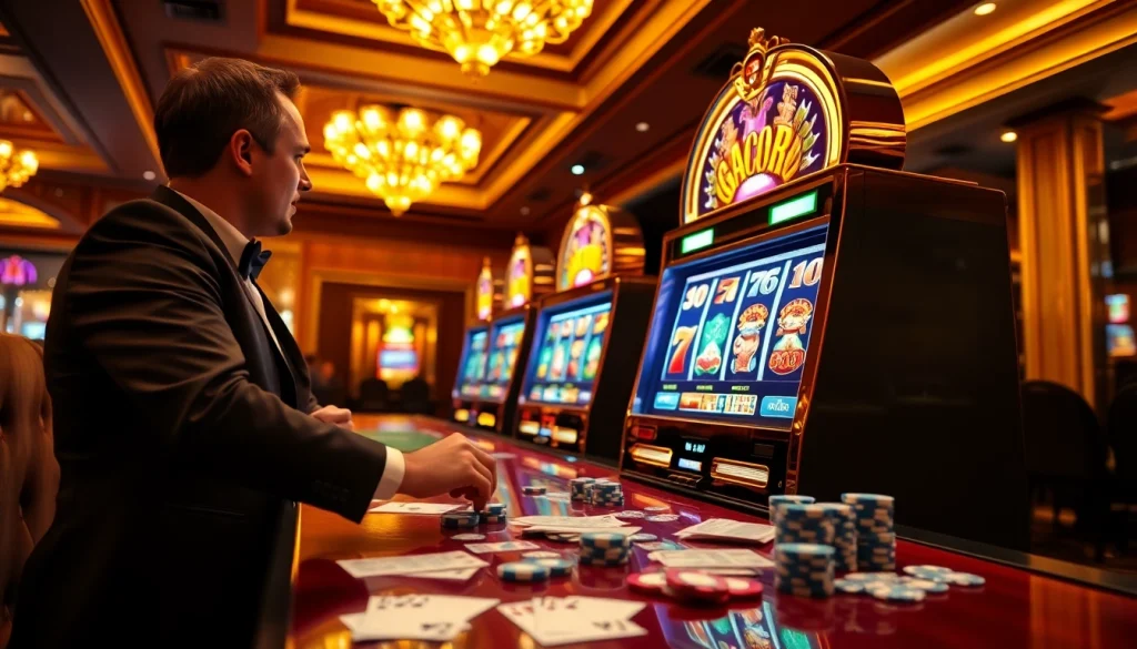 Experience thrilling wins on the Slot Gacor machine amidst a luxurious casino setting.