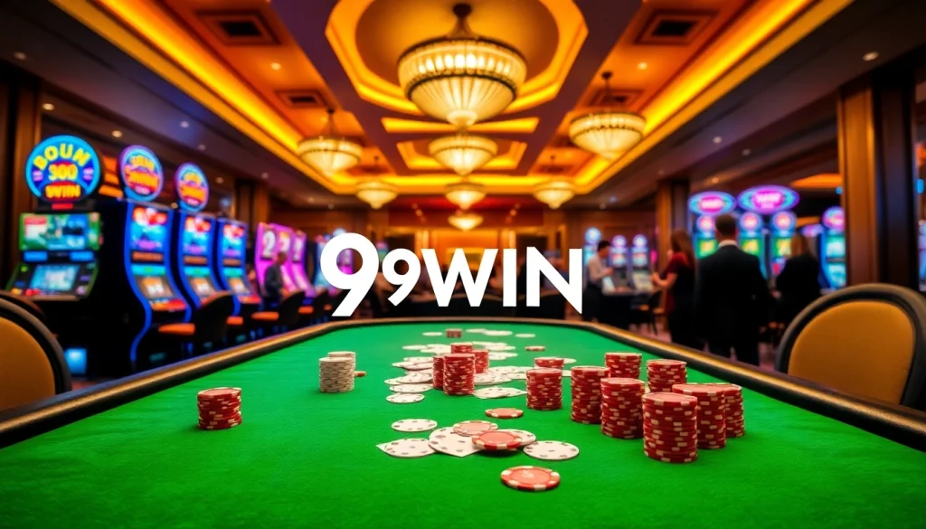 Experience the excitement of 9WIN casino with vibrant gaming tables and slot machines.