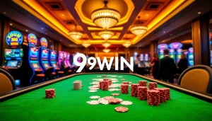 Experience the excitement of 9WIN casino with vibrant gaming tables and slot machines.