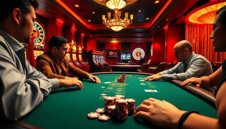 Experience high-stakes poker with the OK365 link at a luxurious casino table showcasing thrilling gameplay.