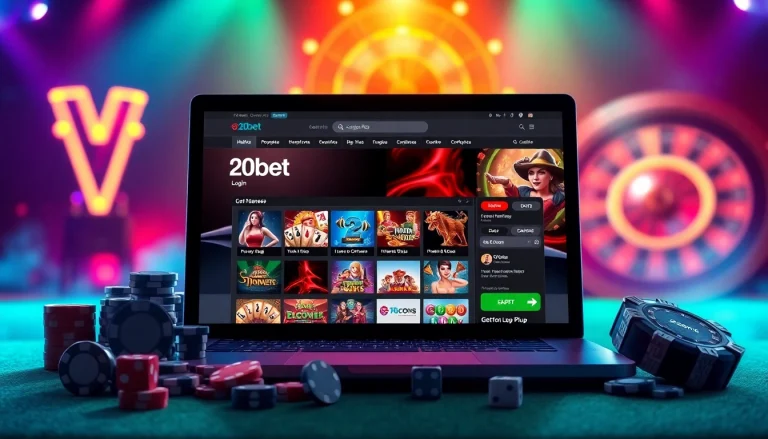 Engage with 20bet Login on an exciting online gambling interface showcasing casino action.
