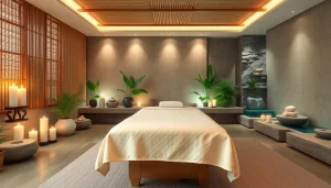 Spa Ads showcasing a serene spa room with soothing colors, ambient lighting, and inviting decor.