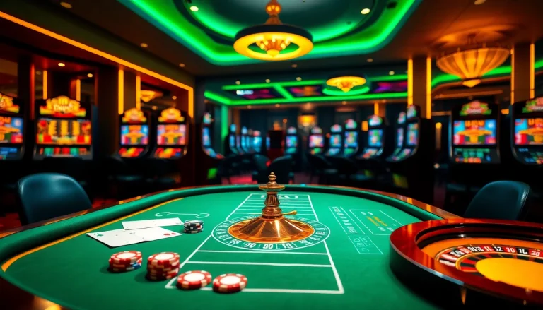 Nạp tiền red88 while enjoying a vibrant casino atmosphere with gaming tables and slot machines.