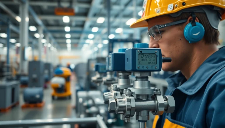 HM88 series manifold valves in a modern industrial workspace with a technician inspecting them.
