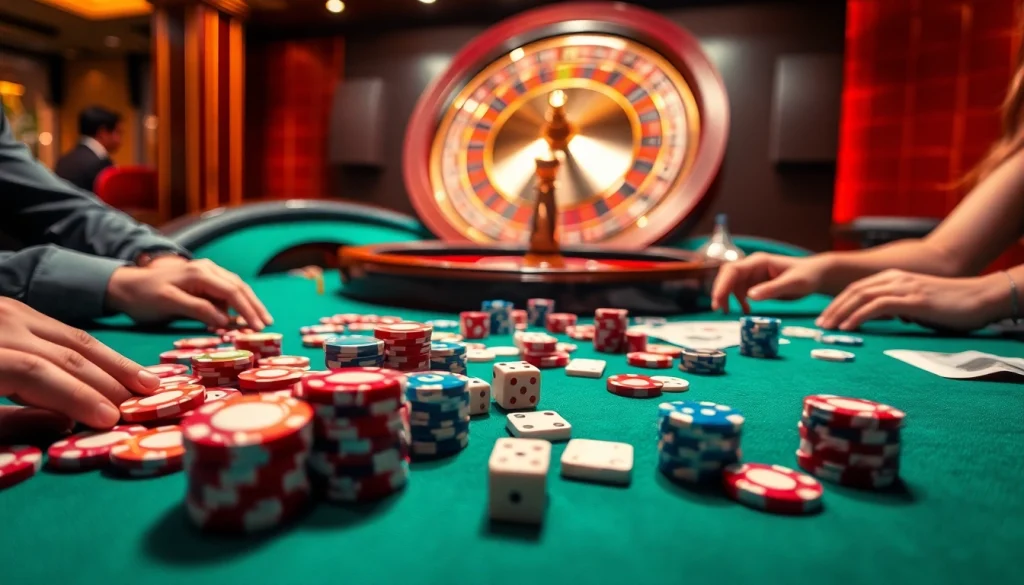 Players enjoying a thrilling game at 98win casino, featuring a vibrant roulette table.