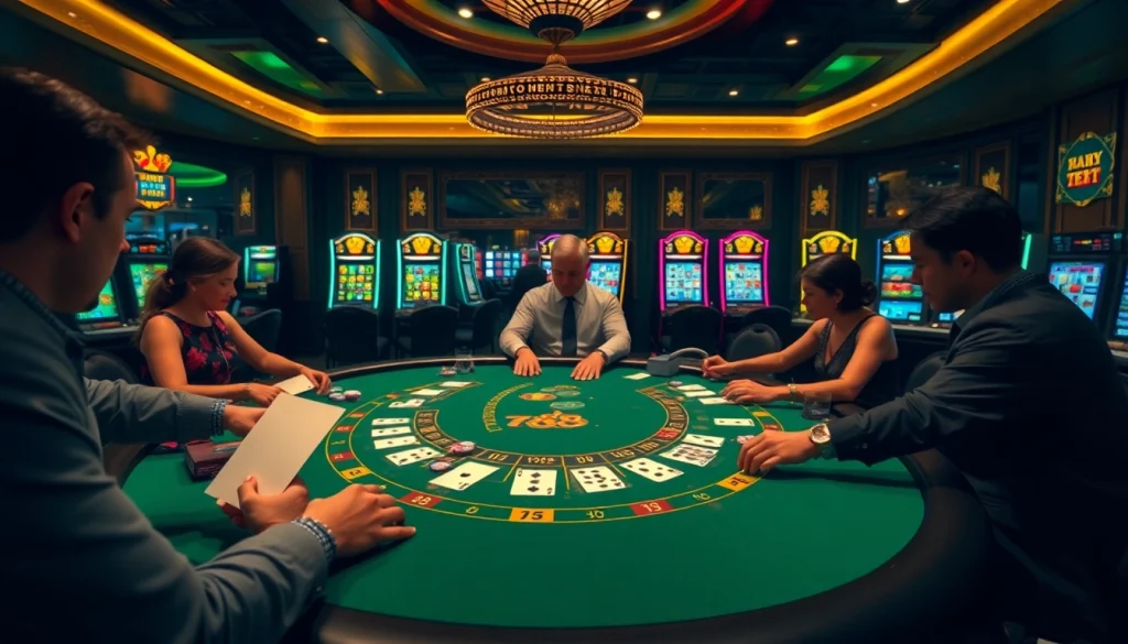 Experience thrilling gameplay at 789 bet with players enjoying blackjack and vibrant slot machines.