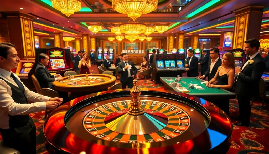 Experience king88 action with vibrant gambling tables and engaging players in a luxurious casino.