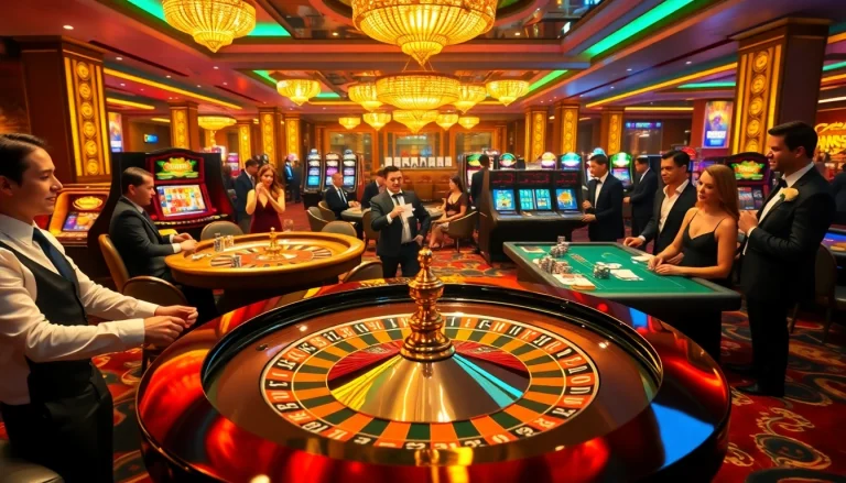 Experience king88 action with vibrant gambling tables and engaging players in a luxurious casino.