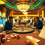 Exciting scene at F 168 casino with players engaging at poker and roulette tables.