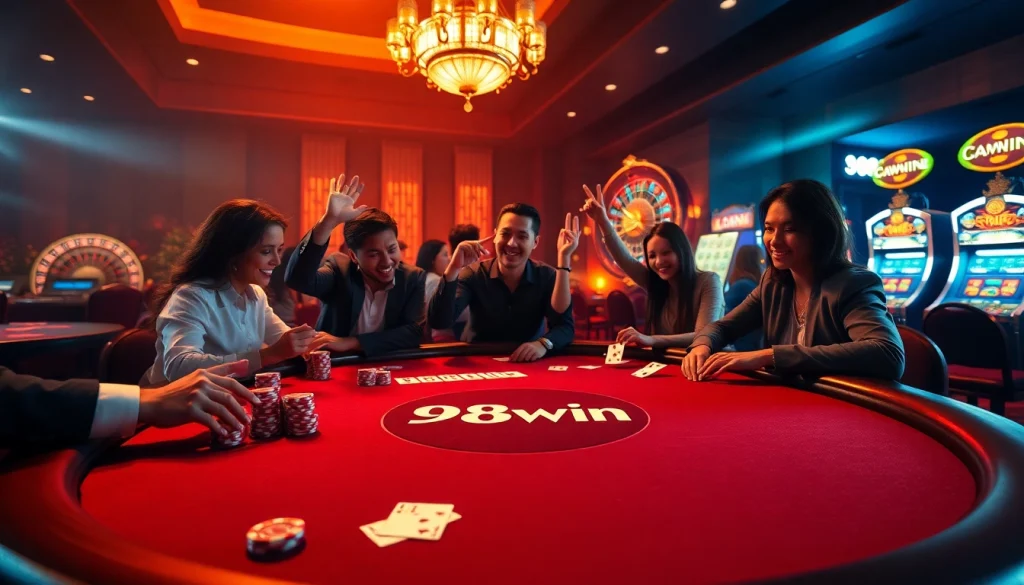 Experience the thrill of gaming at 98win com with vibrant casino tables and excited players.