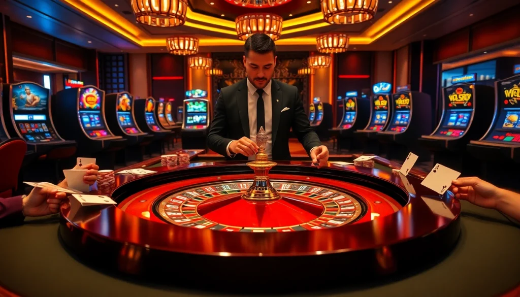Exciting casino atmosphere featuring roulette and poker, highlighting xx88's thrilling gaming experience.