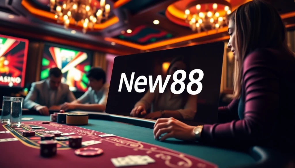 Experience the thrill of gambling with the NEW88 link in a luxurious casino setting.