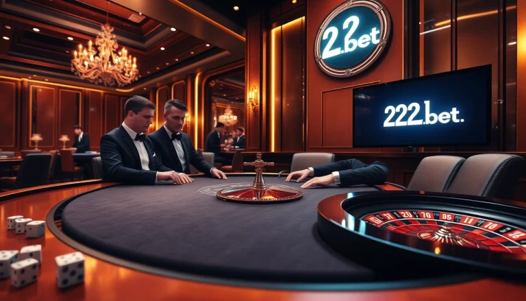 Exciting live dealer blackjack action at a luxurious casino featuring 22bet branding.