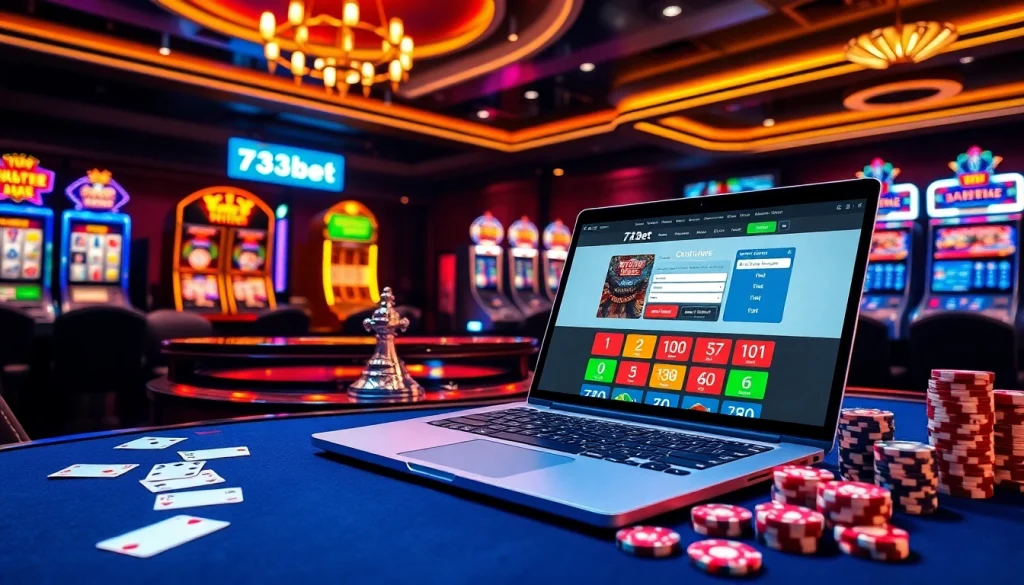 Experience seamless gaming with 733bet Login on a luxury casino interface filled with excitement.