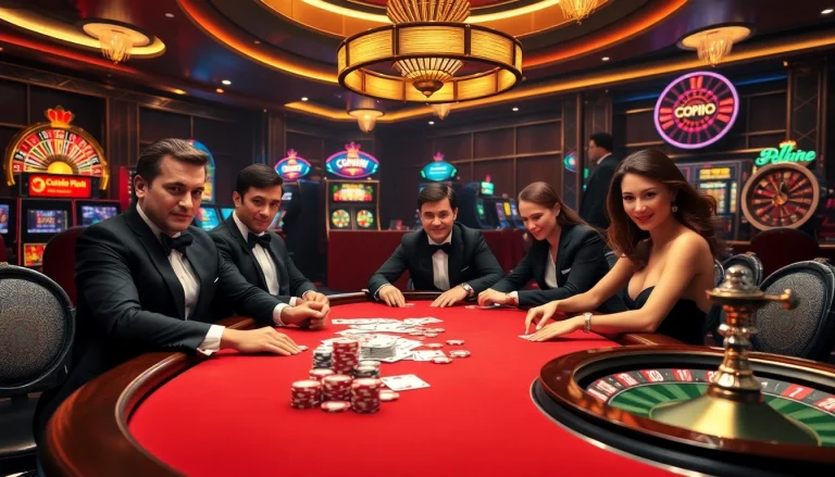 Exciting poker action at nhà cái Good88 casino with vibrant chips and a spinning roulette wheel.