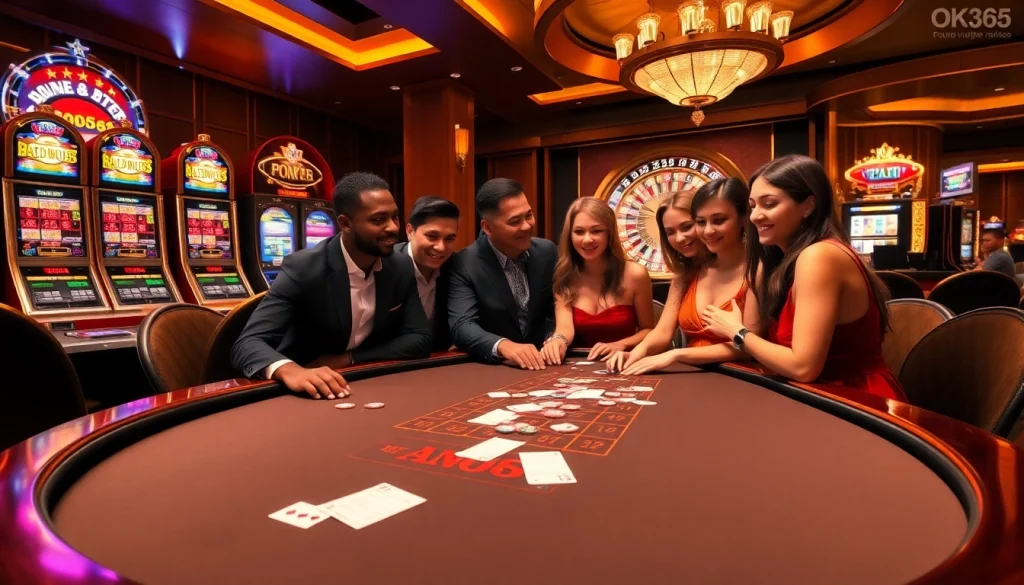 Engage in thrilling experiences at https://ok365.free/ with casino tables, vibrant slot machines, and playful gamblers.