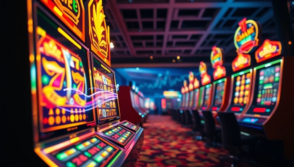 Exciting slot machine action showcasing hoki138 pro with vibrant symbols and lights.