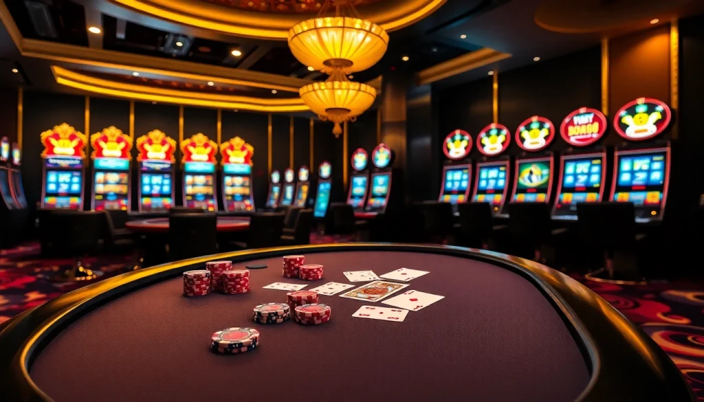 S8 casino excitement with poker chips, roulette wheel, and vibrant slot machines.