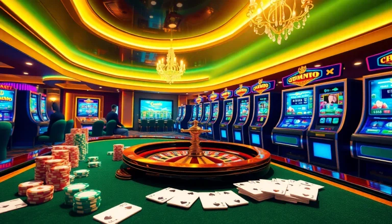 Experience thrilling gameplay at rikvip with vibrant casino visuals featuring poker chips and a roulette wheel.