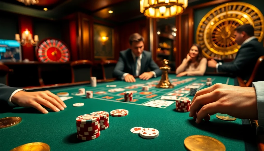 High-stakes poker action at BET88 casino with stylish players and vibrant gaming elements.