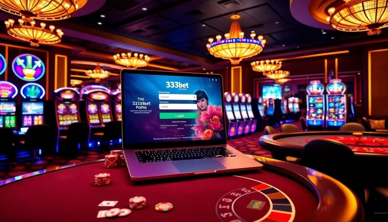 Engage in online gaming with an exciting 333bet Login interface showcasing vibrant tables and slot machines.
