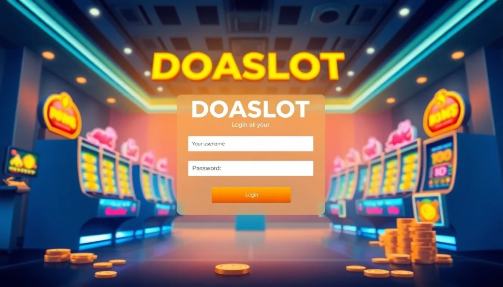 DOASLOT login interface illustration, showcasing a vibrant online gaming experience.