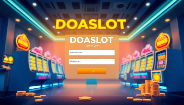 DOASLOT login interface illustration, showcasing a vibrant online gaming experience.
