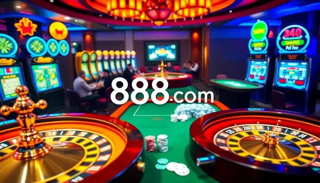 Experience thrilling casino gameplay featuring 888b com with vibrant tables and sophisticated gaming accessories.