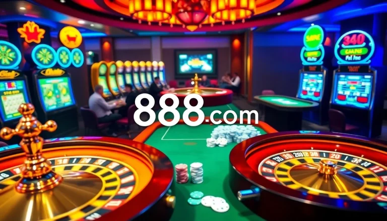 Experience thrilling casino gameplay featuring 888b com with vibrant tables and sophisticated gaming accessories.