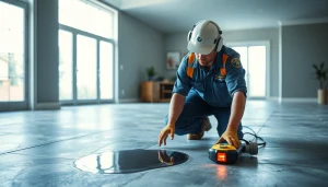 Technician detecting a leak in concrete floor using advanced technology