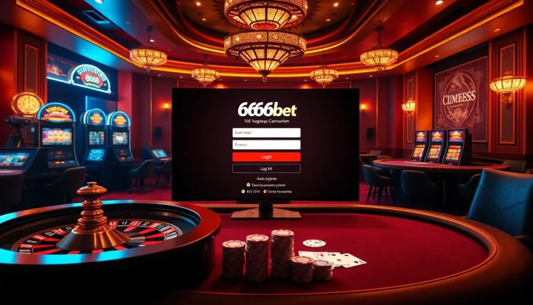 Experience seamless 6666bet Login with classy casino ambiance featuring roulette and poker tables.