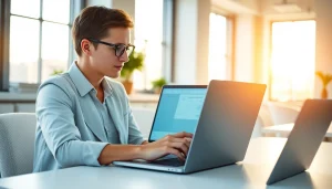 Streamlined uk eta online application process depicted with a user engaging on a laptop.