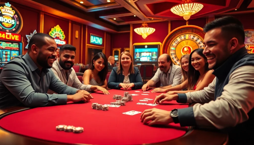 Experience thrilling gameplay at https://five88.foo/, with diverse players enjoying poker at a luxurious casino table.