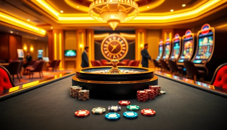 Engaging players in an online gambling scene featuring Link EV88, poker chips, and a roulette wheel.