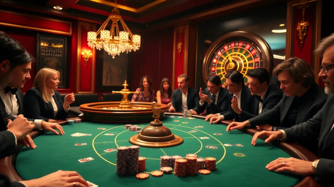 Players engaging in high-stakes action at the LC 88 casino table, showcasing excitement and luxury.