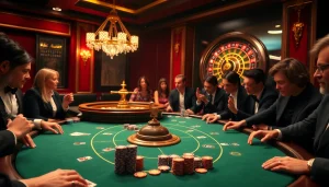 Players engaging in high-stakes action at the LC 88 casino table, showcasing excitement and luxury.