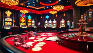 Players engaging at an upscale casino table with TG88 poker chips under dramatic lighting.