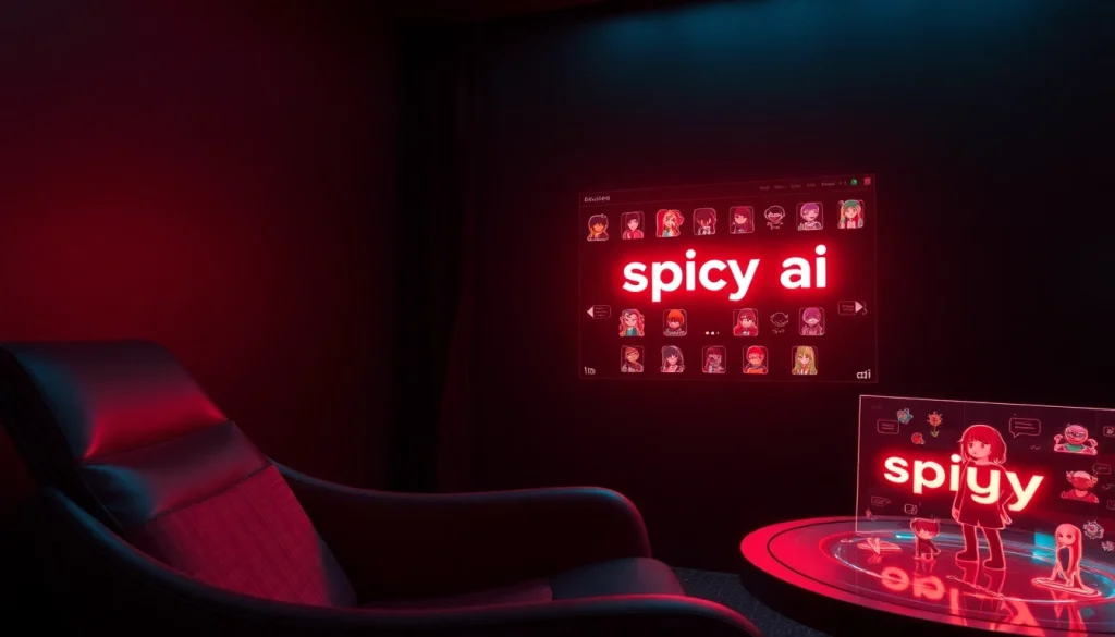 Engaging spicy ai chat interactions in a futuristic setting with digital interfaces.