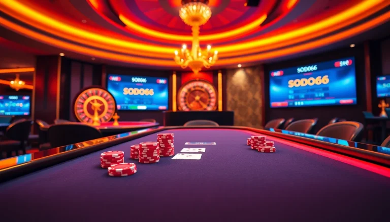 Join the action at SODO66's vibrant casino atmosphere with poker tables and roulette excitement.